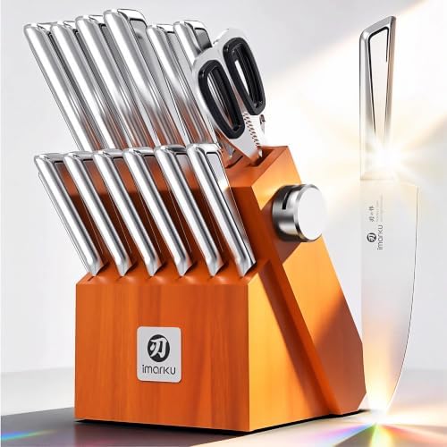 imarku Gyutou Knife Set, High Carbon Steel, Block & Sharpener, Gift Box