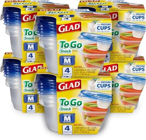 Glad GladWare To Go Lunch Containers with Dressing Cup, 32 Oz, 4 Ct, 6-Pk