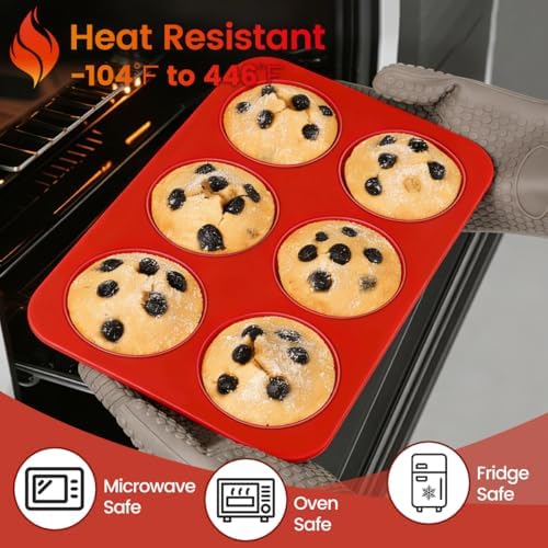 CAKETIME Silicone Muffin Pans for Baking, 2 Packs Jumbo 6 Cups and Mini 24 Cups for Baking Muffins, Cupcakes, Egg Bites, and Frittatas