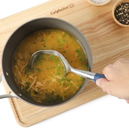 Calphalon Edge Soup Ladle, Stainless Steel Soup Ladle, Serving Ladle with Silicone Handle, Heat-Resistant Nonstick-Safe Kitchen Ladle for Soups, Sauces & Stews, Navy