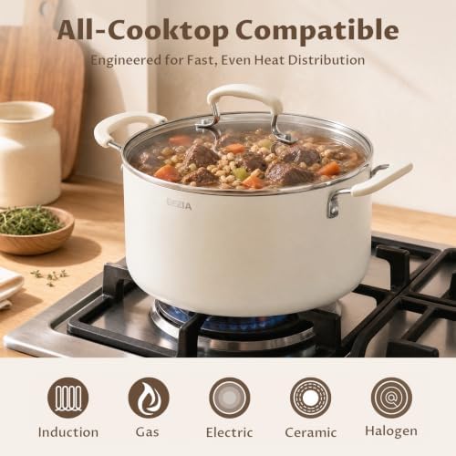 BEZIA 8QT Non Stick Stock Pot with Lid, Ceramic Induction Cooking Pot