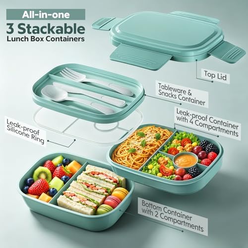 Bento Box Adult with Insulated Lunch Bag - 3 Stackable Leak-Proof Lunch Box