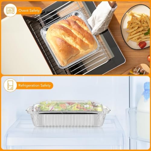 40 Pack 8x8 Inch Aluminum Pans with Clear Plastic Lids - Square Baking Cake Pans - Foil Pans with Lids - Disposable Food Containers Great for Cooking, Heating, Storing, Prepping Food