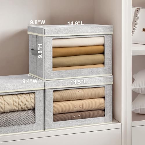 Homsorout Fabric Storage Bins with Lids - 3 Packs Storage Cubes with Window, Foldable Storage Baskets Bins for shelves, Closet Storage Boxes for Towels, Clothes, Home, Office, Blended