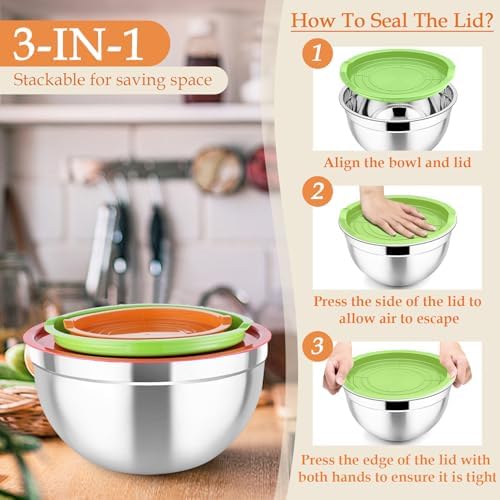 TeamFar Mixing Bowls, Stainless Steel Nesting Salad Bowls Set