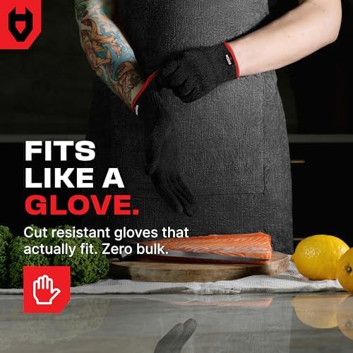 NoCry Premium Cut Resistant Gloves Food Grade — Level 5 Protection; Ambidextrous; Machine Washable; Superior Comfort and Dexterity; Lightweight — Perfect Cutting Gloves or Mandolin Glove