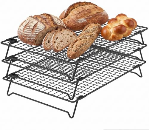3 Pack Cooling Racks for Cooking and Baking, 17 x 11 Inch 3-Tier Stackable Cookie Cooling Rack Tall Baking Racks, Carbon Steel Roasting Wire Rack for Baking, Grilling Making Jerky (Black)