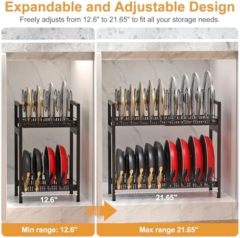 Housolution 2 Tier Expandable Pot and Pan Lid Organizer Holder Rack