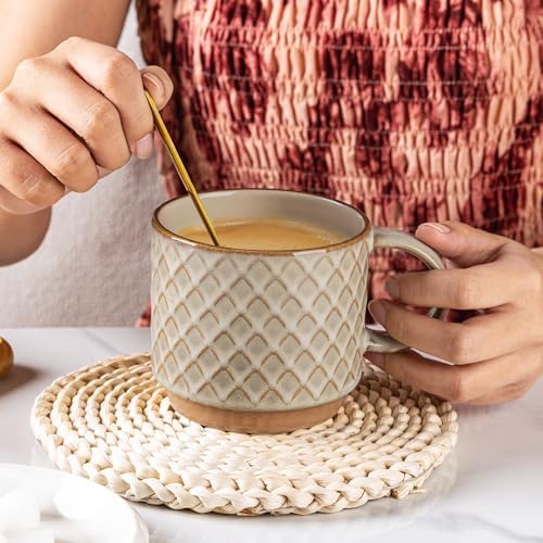 GBhome 15 OZ Stackable Coffee Mugs Set of 4, Ceramic Coffee Cups Set