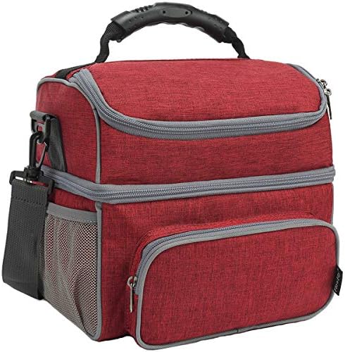 FlowFly Double Layer Cooler Insulated Lunch Bag Adult Lunch Box Large Tote Bag for Men, Women, With Adjustable Strap,Front Pocket and Dual Large Mesh Side Pockets