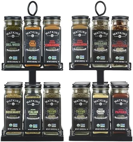 Watkins Countertop Two Tier Rotating Spice Rack, Includes 16 Watkins Organic Spices (16608)