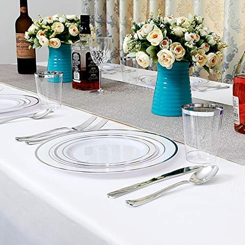 I00000 60 Pcs Silver Plastic Plates, Premium Silver Disposable Plates