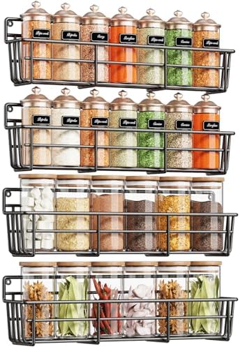 Mystozer Spice Rack Wall Mounted 4 Pack, For Spice Jars & Seasonings,Black