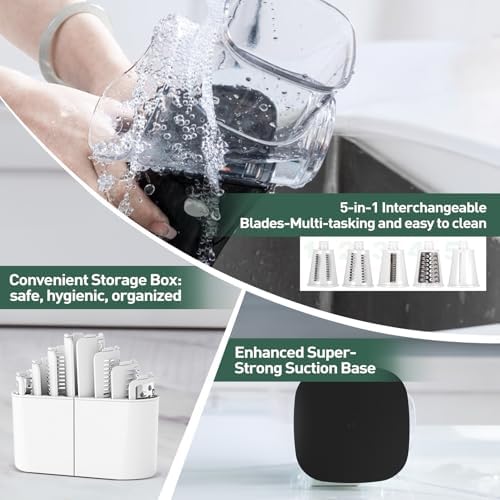 APSARAS USA Cheese Grater Hand Crank, Rotary Cheese Grater, 5 in 1 Rotary Grater, Cheese Shredder Replaceable Stainless Blades with Strong Suction Base, Easy to Clean Kitchen Gadgets with Storage Box