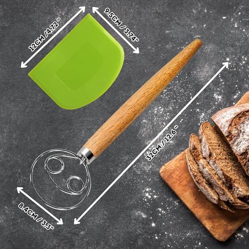 BOORIKA Danish Dough Whisk – Sourdough Mixing Tool with Dough Scraper. Danish Whisk for Baking, Mixing Thick Dough, Bread Making, Pastry, Cookies, Pizza, Batter & More