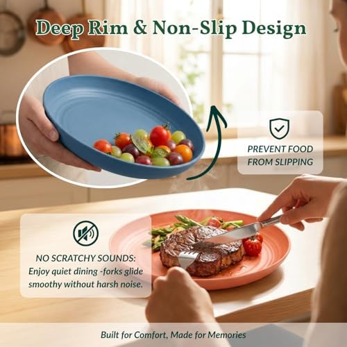 Homienly Deep Dinner Plates Set of 8 Alternative for Plastic Plates Microwave and Dishwasher Safe Wheat Straw Plates for Kitchen Unbreakable Kids Plate Set with 4 Colors (Classic Bright, 9 inch)