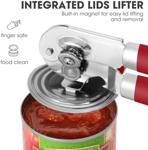 UHIYEE Manual Can Opener Hand Held with Magnet for Home Kitchen, Red