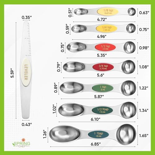 Spring Chef Stainless Steel Magnetic Measuring Spoons Set of 8, Very Merry