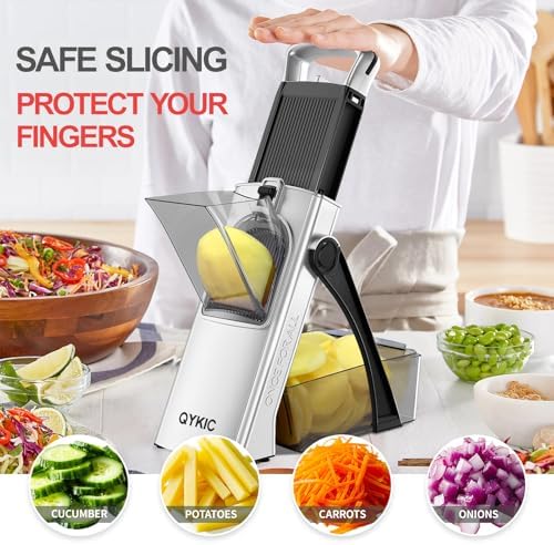 QYKIC Mandoline Slicer for Kitchen, Adjustable 0.1-8mm (S3 White)