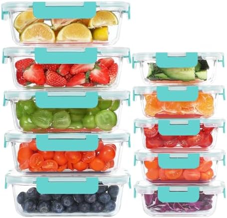 KOMUEE 10 Pack Glass Food Storage Containers with Lids, Green
