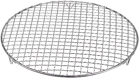 HARFINGTON Round Cooking Rack 12-inch 201 Stainless Steel Cross Wire Barbecue Grill Net with 20mm Legs for Cooking Baking Steaming BBQ
