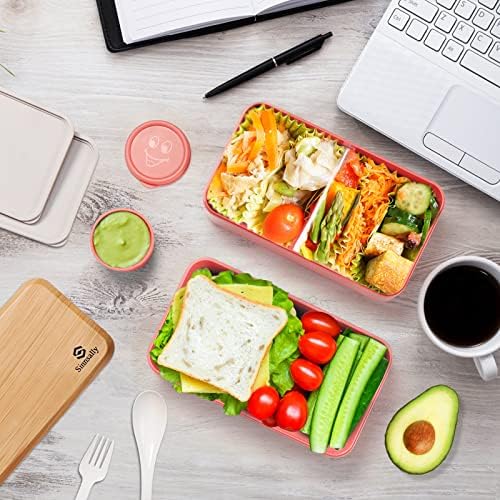 Sinnsally Bento Box for Kids and Adults, Stackable Japanese Bento Lunch Box Containers for Teens/Women with Compartments(47oz),Modern Lunch Containers with Utensil Set,Leak-Proof Lunchbox,Rectangle