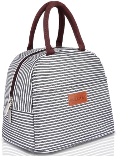BALORAY Lunch Bag for Women Men Adult Lunch Box (Black White Stripes), M