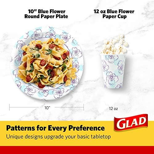 Glad Round Paper Plates, Blue Flower Design, 10 Inch, 50 Count