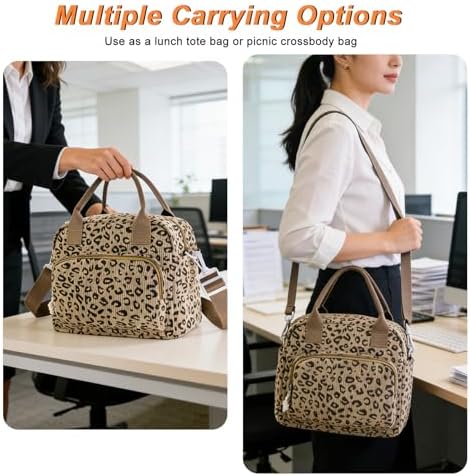 Mziart Lunch Box for Women Men, Large Cute Insulated Lunch Bag Leakproof Thermal Lunchbox Cooler Tote Bags with Adjustable Strap for Work Picnic Travel (Leopard Print)