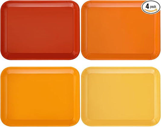4 Pieces Fall Serving Trays Melamine Autumn Platters Reusable Rectangle Thanksgiving Party Trays for Fall Theme Party Food Dessert Serving Supplies, 13 x 9.7 inch