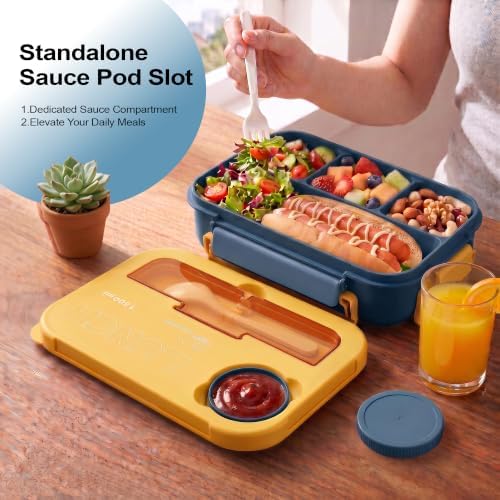 Bento Box Adult Lunch Box, Lunch Containers for Adults 44 Oz,Yellow / Blue