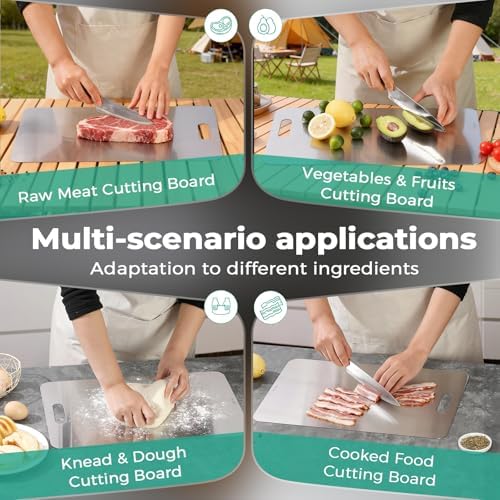 Katori Titanium Cutting Board - Upgraded 100% Pure Titanium Cutting Boards for Kitchen Non Toxic, Double Sided Food Grade Hygiene Non Moldy Dishwasher Safe Meat Fruit Metal Board (2PC 11 * 15.5 Inch)