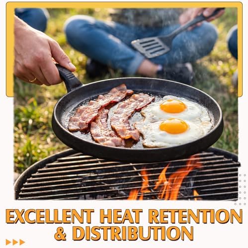 10 Inch Cast Iron Round Griddle, Seasoned Skillets with Ring Handle, Heat Resistant Griddle for Pancakes, Tortillas, Pizza, Durable Griddles Pan for Stove Top Oven Safe for Cooking