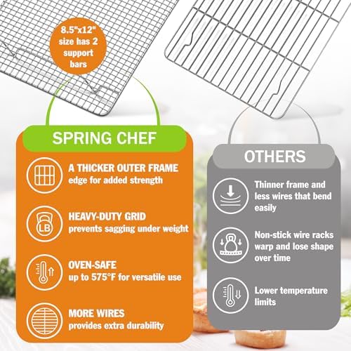 Spring Chef 8.5" x 12" Stainless Steel Cooling Rack for Baking, Set of 2