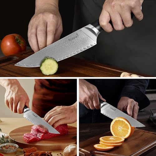 KUISINE 14-Piece Damascus Knife Set with Block, Ultra Sharp