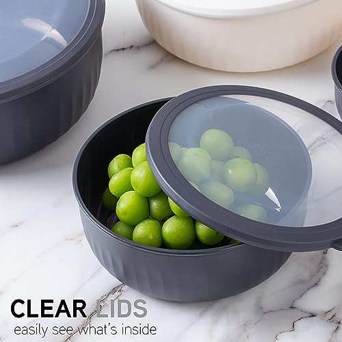 COOK WITH COLOR Prep Bowls with Lids- Wide and Deep Nesting Plastic Small Mixing Bowl Set with Lids, 12 Piece Set - Wide Bowls, Speckled Black