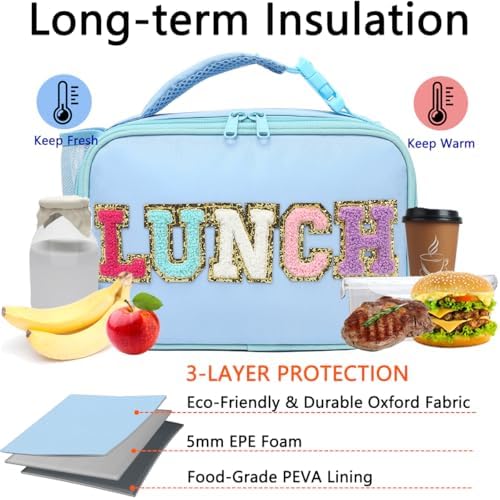 GYEUKHAM Insulated Lunch Box for School, Thermal Reusable Durable Freezable Lunch Bags for Kids Boys Girls Men Women - Small Soft Cooler Portable Lunch Tote Kit for Work Picnic Travel,Blue Alphabet