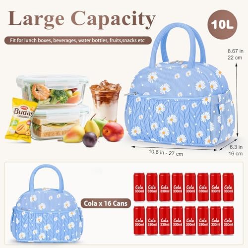 KUBYA Lunch Box for Women, Cute Corduroy Insulated Lunch Bag Women Reusable Work Leakproof Simple Adults Large Lunch Boxes Tote Bag Men Cooler Bag