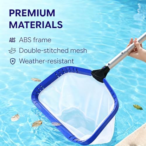 Heavy Duty Deep Bag Pool Skimmer Net, Professional Pool Leaf Rake with Fine Nylon Mesh & Sturdy Aluminum Frame, Fast Debris Removal for Inground & Above Ground Pools and Ponds, No Pole