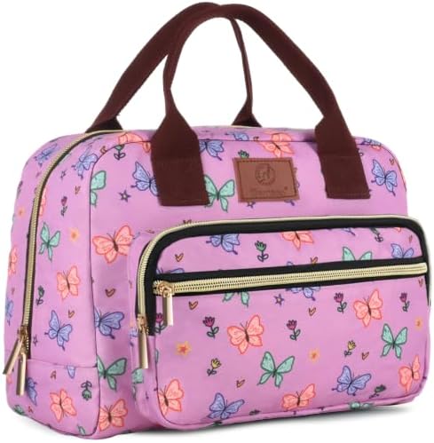 Insulated Lunch box for Women,Leakproof Quilted Thermal Lunch Bag, 14L Large Capacity Lunch Tote Bag Lightweight LunchBox Cooler for Work, School, Picnic or Travel with 2 Front Pocket-Butterfly