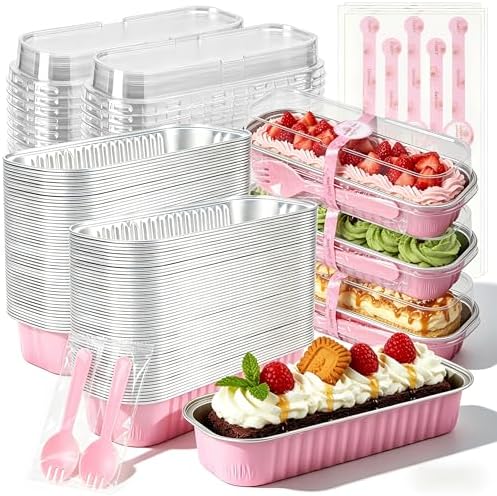 NPLUX Halloween Baking Tins with Lids, 6.8oz 200 Pack Pink for Home Bakers