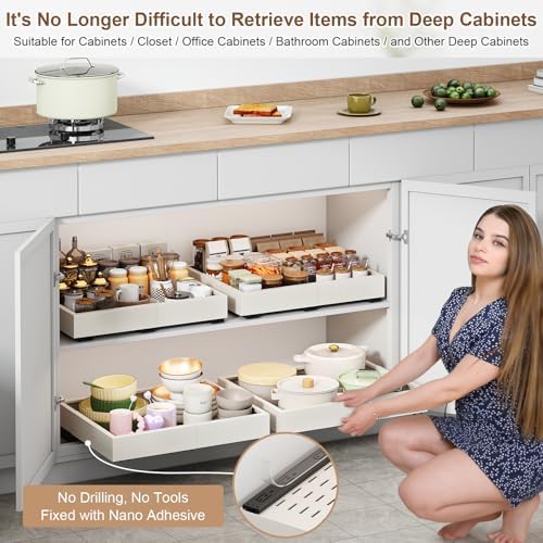 Fokyfok Pull out Cabinet Organizer,11"-16"W,13"-17"D,Expandable,Adhesive