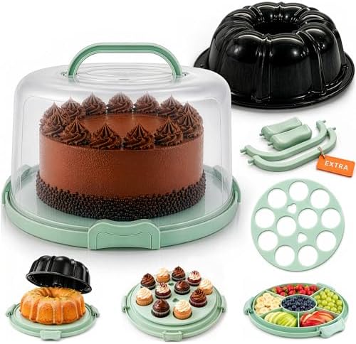 10in Buntz Cake Pan Non Stick & 12in Cake Carrier w/Lid-Handle,Mint Green
