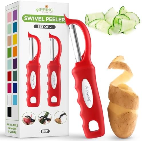 Spring Chef Swivel Vegetable Peeler with Ergonomic Handle, Set of 2, Red