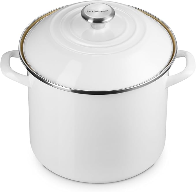 Le Creuset Enamel on Steel Traditional Stockpot, 10 qt., White with Stainless Steel Knob