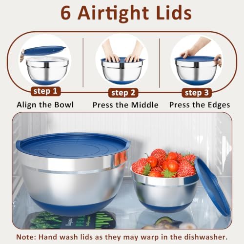 9 Pack Mixing Bowls with Airtight Lids & Grater Attachments, Blue