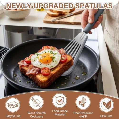 Fish Spatula 2‑Pack, Stainless Steel Slotted Turner with Silicone Edge