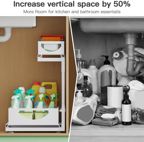Under Sink Organizer, 2-Pack 2-Tier Pull Out Cabinet Organizers and Storage