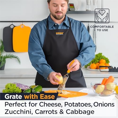 Deiss PRO Coarse Grater & Hand Held Cheese Grater - Sharp Stainless Steel Blades, Non-Slip Handle, Small Cheese Grater for Kitchen, Shredder, Dishwasher Safe
