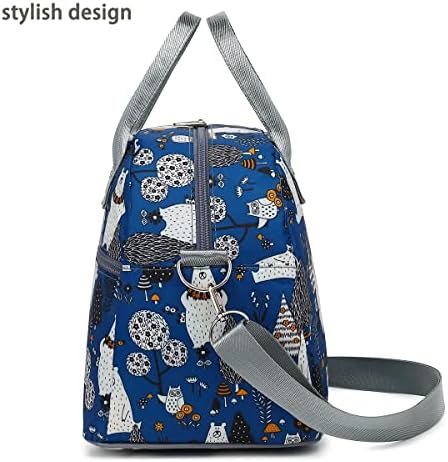 FlowFly Insulated Lunch Bag With Shoulder Strap for Women, Men, and Kids, Large and Reusable, Handle, Freezable Work and School Travel Tote and Meal Prep Organizer,Owl